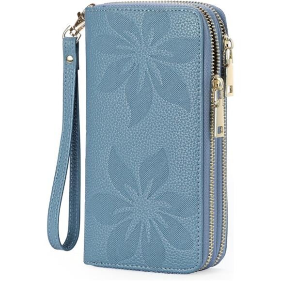 Women's Wallet Large Capacity Double Zip A16 Blue - Picture 1 of 7